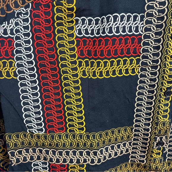 VTG Womens 7th Ave Black Gold Red Geometric Chain Pattern Button Up Blouse Top M - Picture 7 of 10
